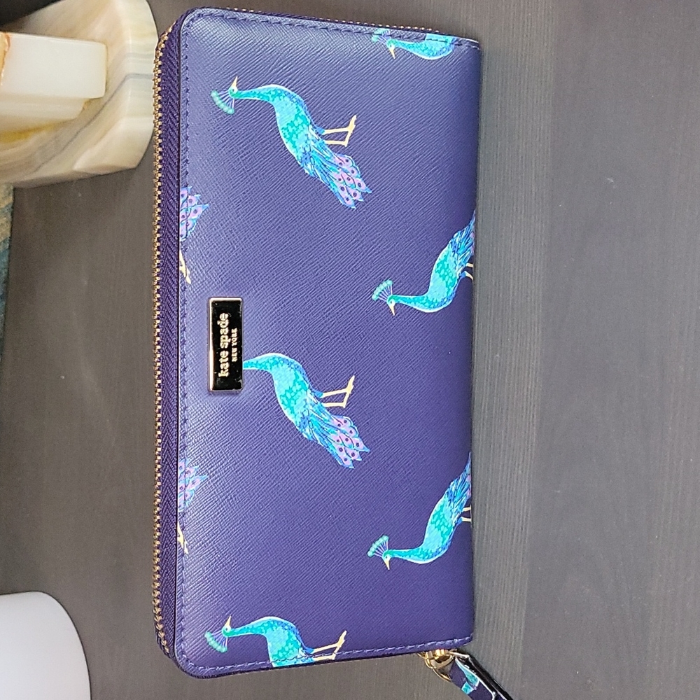 Kate Spade Purple Peacock Liberty Street Needa Zip Around Wallet